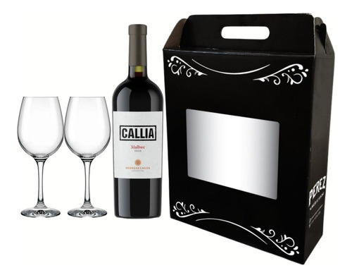 Kit Vino Callia Malbec 750ml + Copas - Perez Tienda