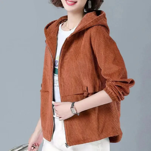 Chaqueta De Pana Con Capucha Para Mujer, Holgada, Otoño-invierno