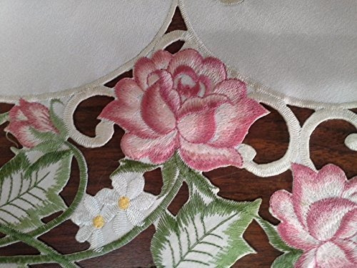 Tapete Redondo O Mantel Individual Bordado Con Rosas Rosadas