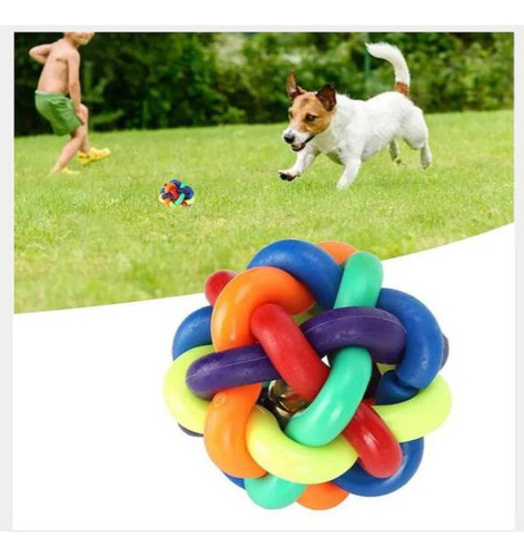 Juguete Pelota Trenzada Con Cascabel Colorido De Goma