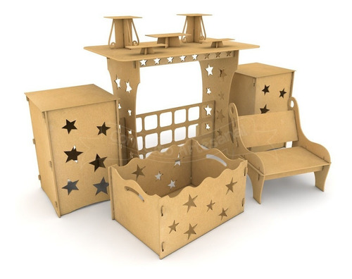 Kit Festa Mdf Provençal Estrela 08 Peças Mesa Infantil Cubo