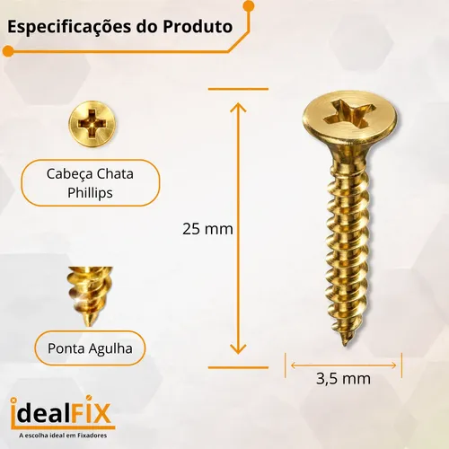 Parafuso Madeira 3,5x25 Cabeça Chata Phillips Bc Cx 500pçs