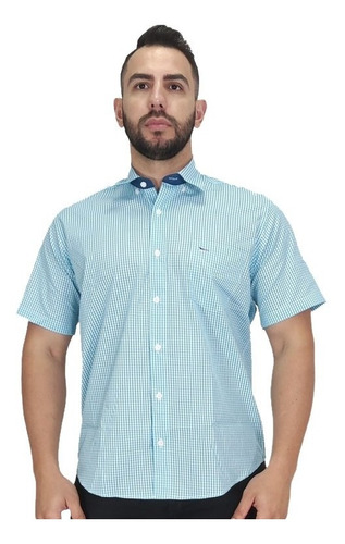 Camisa Masculina Manga Curta Xadrez Verde