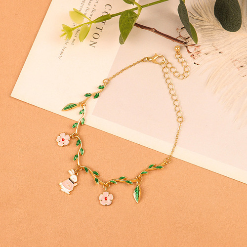 Pulsera Girly Heart Sakura Green Leaf Con Forma De Conejo
