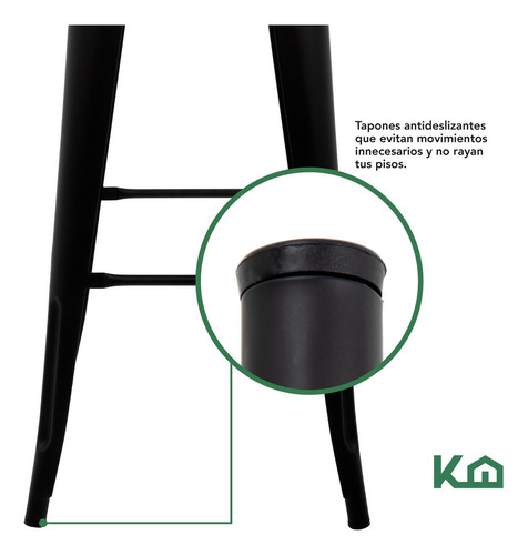 Set De 2 Sillas Banco Alto Con Respaldo Tipo Tolix Vintage Hogar Color Negro Mate KingsHouse TOLIXKIT#2