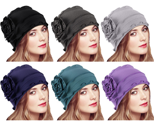6 Piezas De Gorros De Flores De Turbante Vintage Para Mujer