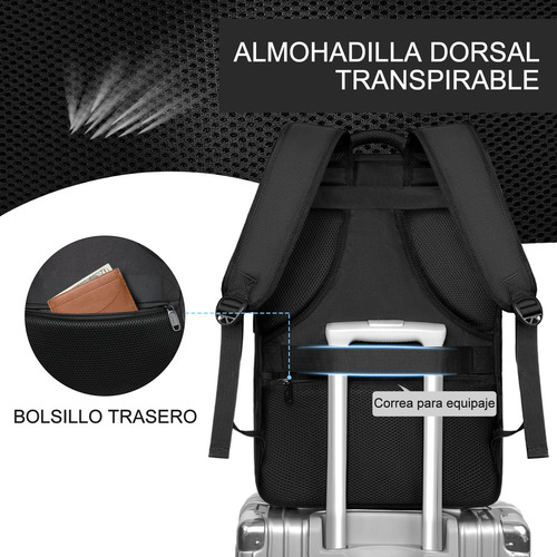 Mochila De Viaje Hombre, Mochila Para Laptop 17 Pulgadas, Impermeable Antirrobo, Mochila De Viaje 10 Kg Avión, 40l Grande Espacio, Mejor Para Negocios Color Negro
