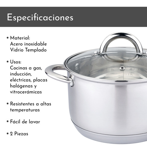 Olla De Acero Inoxidable 24 Cm 6.1 Lts