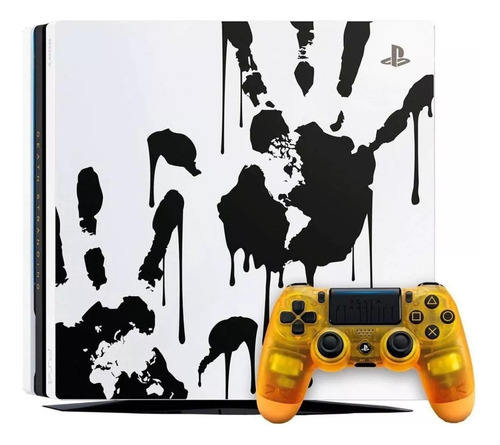 Sony PlayStation 4 Pro 1TB Edição Limitada Death Stranding cor branco e preto