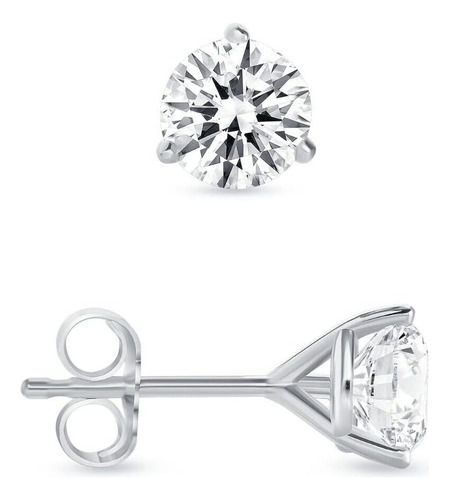 2 Ct Ronda 3 Prong Pendientes Studs Pus Back 14k Oro Blanco 