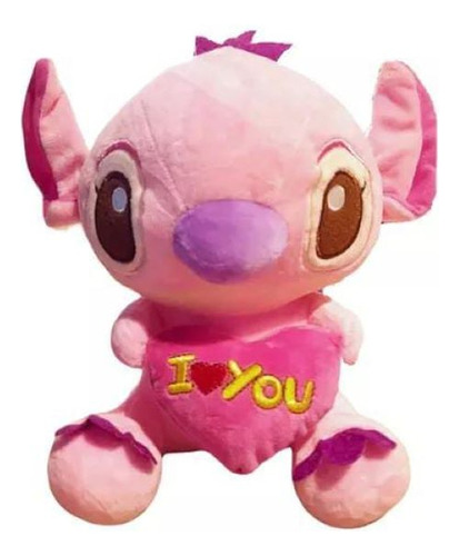 2x1 Peluches Angel Y Stitch Con Corazón I Love You 20 Cm Azul Y Rosa