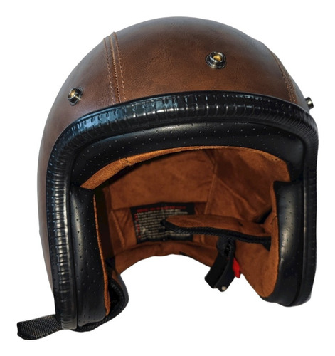 Casco Bobber Abierto Eco Cuero Marron Con Visera