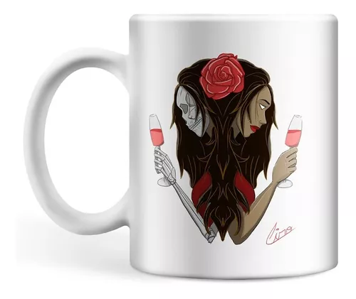 Caneca Preta Personalizada Rosa Caveira Melhor Qualidade!!!