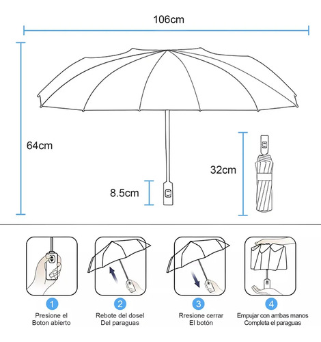 Guarda-chuva Automático Reforçado Extra Grande De 106 Cm Com