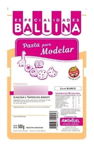 Imagen 1 de 1 de Pasta P/ Modelar Ballina 020000301 X 500 Grs