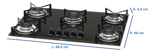 Cooktop A Gás Fischer 5q Com 5 Bocas Preto Unica 1642/6985