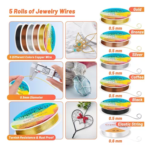 Audab Kit de suministros de joyería para envolver alambre de joyería, kit  de herramientas de medición de medidor de anillos con herramientas, cables