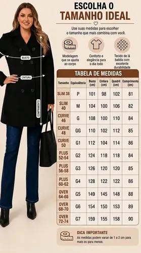 Casaco Longo Lã Batida Plus Size Feminino Quente Lapela | Frete grátis