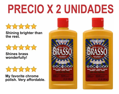 Crema Brasso Pulitura 7 Metales Cobre Acero 236ml (pack 2)