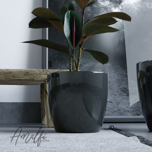 Maceta Plástica Premium N 18 Amalfi Nórdica Decorativa Apta Extrior Color Negro