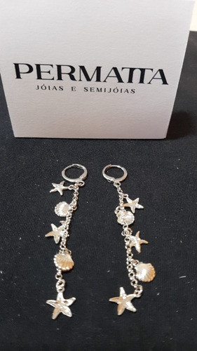 Imagem 2 de 6 de Brinco Prateado Mini Conchas E Estrela Do Mar - Sa872brp
