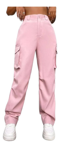 Pantalon Cargo Holgadorecto De Moda Para Dama Rosa