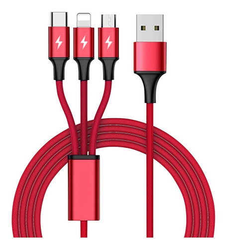 Cable Adaptador Carga 3 X 1 Usb C Micro Usb Lightning Unitek