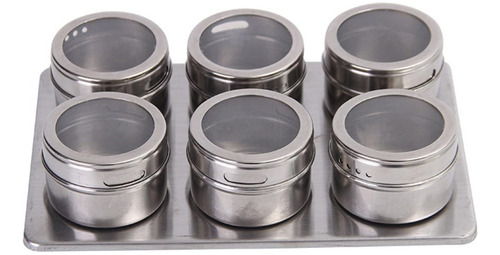 6 Piezas De Acero Inoxidable Magnético Spice Jar Con Rack