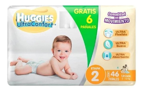 Pañales Huggies Ultraconfort 46 Piezas Etapa 2 De 5-7.5 Kg