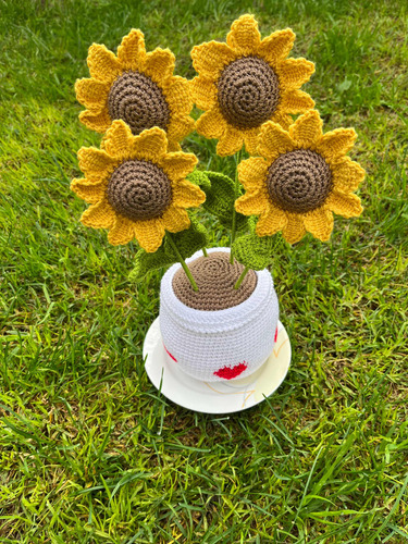 Girasoles A Crochet Con Macetero
