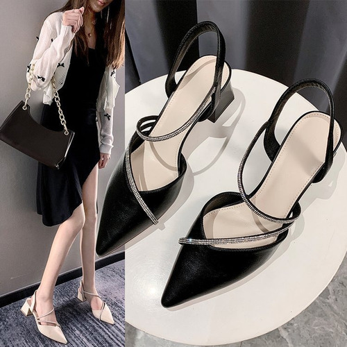 N Zapatos De Tacón Bajo Con Punta De Strass Para Mujer