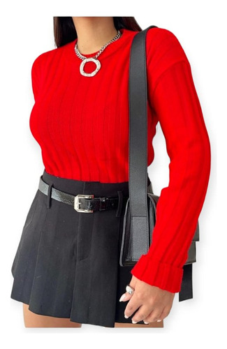 Sweater Dama Cuello Redondo Corto Estilo Clásico Lana Suave