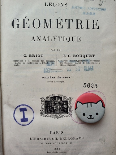 Libro Leçons De Géométrie Analytique G.briot 116a5