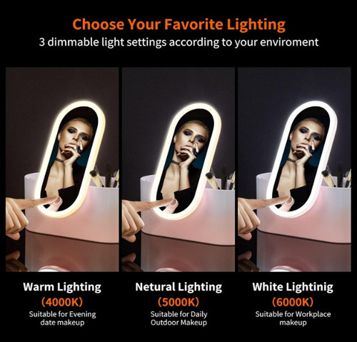 Caja De Almacenamiento De Espejo De Maquillaje Led Recargabl