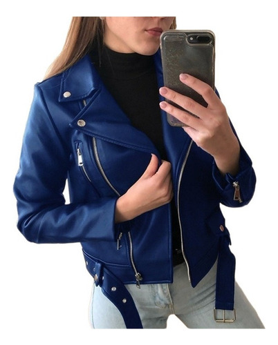 Chaqueta Chamarra Biker Dama Cuero Sintético Talla Grande A