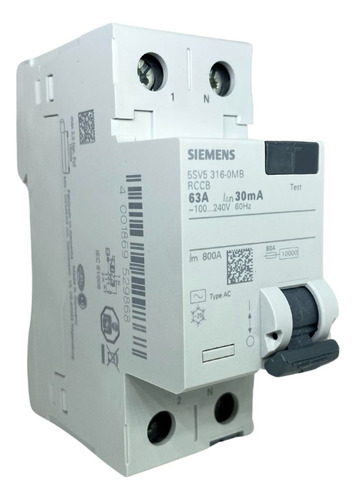Interruptor Dr Fuga 2p 30ma 63a Ac 5sv5316-0mb Siemens