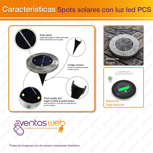 Imagen 3 de 5 de Spot Luz Led Solar Exterior Jardin X 4 Unid
