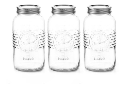 Imagen 1 de 4 de Set 3 Frascos Tapadera Enroscable Mason Jar 1l Nv-1007