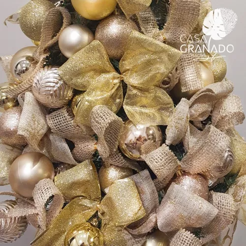 Árvore De Natal Completa Decorada Dourada Pronta P Uso 70cm - R$ 600,88