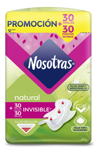 Oferta Toallas Higienicas Natural Invisible Tela X 30und + P