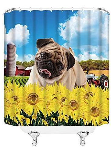 T Cortina Para Box Mnsc Cute Bulldog Sunflower Farm Blue Sky