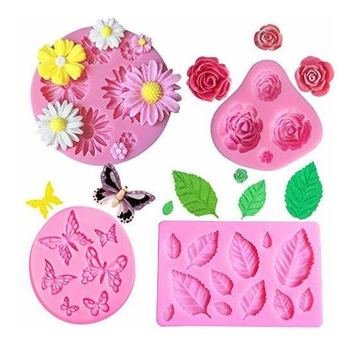 4 Moldes De Flores De Mariposa Para Tartas De Fondant, Mini 