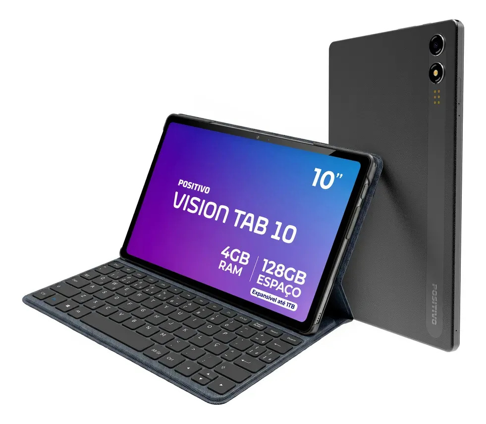 Positivo Vision Tab 10 Com Capa Teclado 4GB RAM 128GB Armazenamento, Octa-Core Câmera 13MP Bateria 6.000MAh Tela 10.1“ Polegadas Wi-Fi AC e 4G