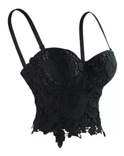 Corset Negro De Encaje - Crop Importado Fiesta