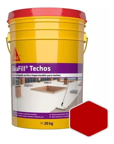 Sikafill Fibrado Membrana Liquida Techos 20k Color Rojo