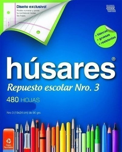 Repuesto Escolar N°3 Husares 480 Hojas Cuadriculadas 6236