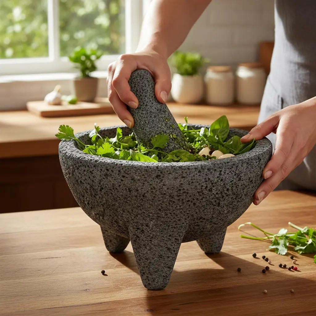 Molcajete De Piedra Volcanica Premium 20cm Diametro Griica Gris Oscuro