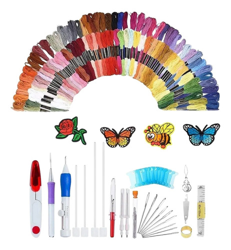 Kit 187 Pcs Aguja Magica E Hilos Para Bordar 150 Colores. 