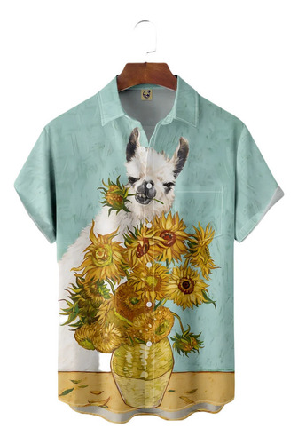 Camisa Hawaiana Unisex Con Estampado De Girasol De Alpaca, C