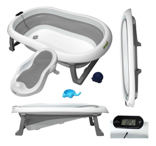 Bañera Bebe Avanti Plegable Soporte Reductor + Termómetro Color Gris